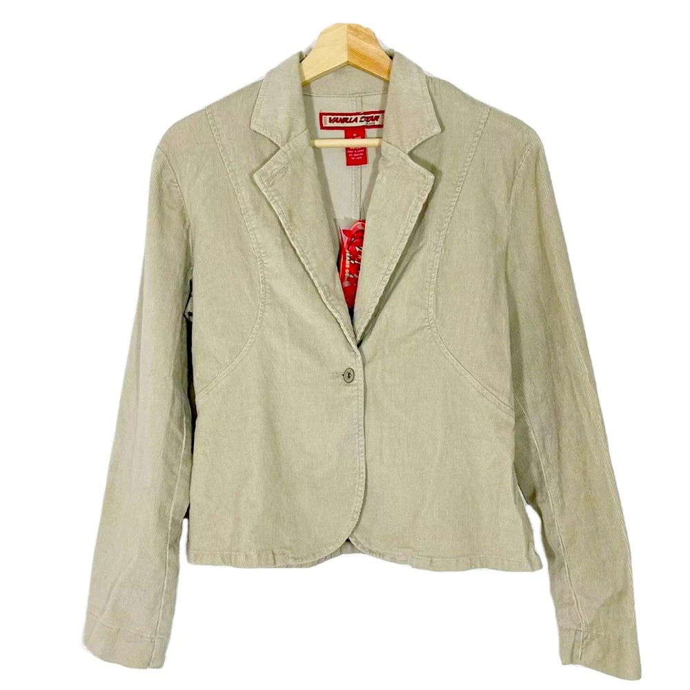NWT Vanilla Star Corduroy Blazer Jacket One Button Beige Sz M